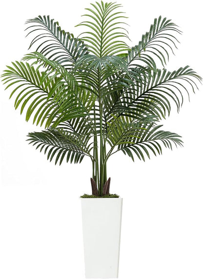 VEVOR Artificial Areca Palm Tree 5 ft, Fake Palm Tropical Plants with White Tall Planter, Faux Floor Silk Plant in Pot, Large Trees for Home Office Living Room Decor House Warming, Indoor Outdoor