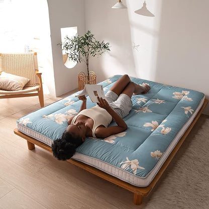 MAXYOYO Floral Printed Futon Mattress, Japanese Floor Mattress Quilted Bed Mattress, Extra Thick Folding Sleeping Pad Breathable Floor Lounger Guest Bed for Camping, Twin Size