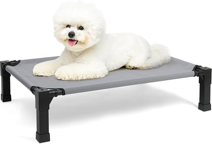 Heeyoo Elevated Dog Bed, Cooling Raised Pet Cot with Chew Proof Washable Breathable Mesh and Metal Frame, Portable Dog Cot Bed with No-Slip Feet for Outdoor or Indoor Use-Mewly Pet