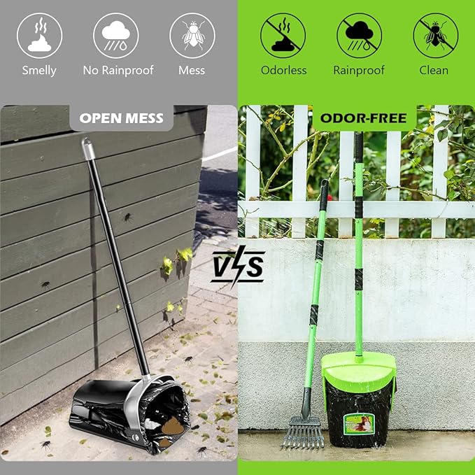 MXF Pooper Scooper Swivel Bin & Rake Kit with 20 Waste Bags, 36.6" Long Handle Adjustable Portable Non-Breakable Dog Pooper Scooper for Large Medium Small Dogs, Poop Scooper for Lawn Yard Dog Kennel-Mewly Pet