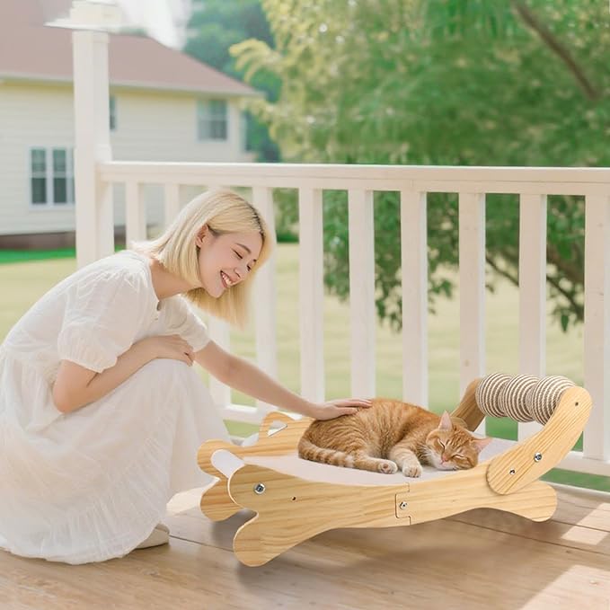 Cat Scratcher Bed for Indoor Cats | 3-in-1 Scratching Post & Hammock Lounge with Wooden Perch, No-Tip Stable Base for Small/Medium/Large Cats ，Durable Scratch Pad & Cat Furniture (Easy Assembly)-Mewly Pet