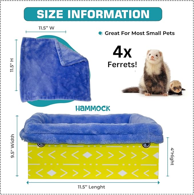 Ferret Hammock For Cage Box, use as Hanging Bed or Secure to Cage. Ferret Cage Accessories w/ Adjustable Straps, Perfect Small Pet Bed, Hanging cat hammock Bed, Guinea Pig Bed or Rabbit Bed.-Mewly Pet