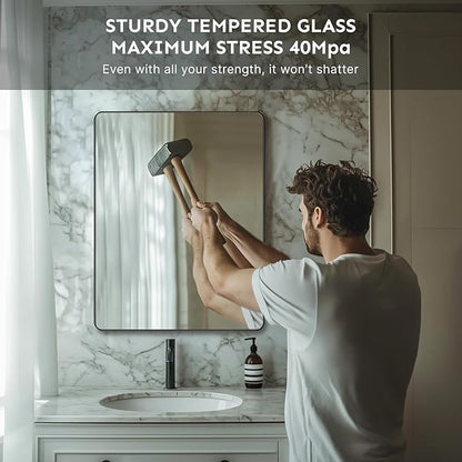 Kosmonia 60x28 Bathroom Vanity Mirror for Wall, Aluminum Framed, Farmhouse Rectangle, Anti-Rust, HD Reflection Anti-Desilvering, Distortion Free, Tempered and Shatter-Proof Wall Mounted Mirror, Black