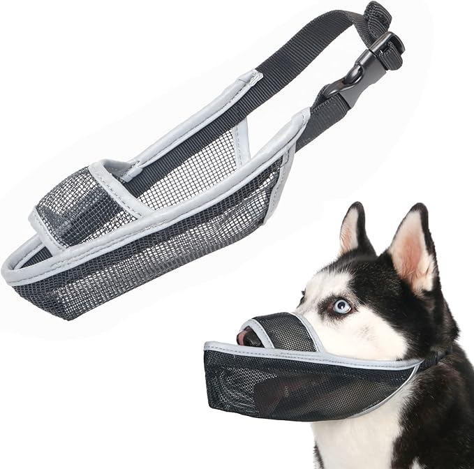 Crazy Felix Nylon Dog Muzzle for Small Medium Large Dogs Dachshund Beagle Poodle Labrador, Air Mesh Breathable and Drinkable Pet Mouth Guard for Anti-Biting Chewing Scavenging (XS, Reflective Trim)-Mewly Pet