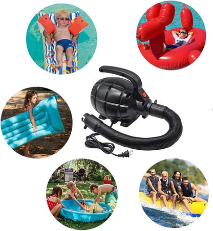 BOMPOW Electric Air Pump for Inflatables, AC (110V), 600W, 20L/min, Black, 4 Detachable Nozzles, Inflator/Deflator, Queen/King Size Air Mattress, Pool Toys, Boat, Raft