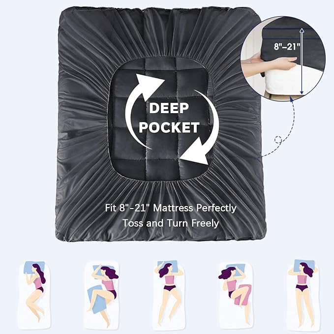 CYMULA Full Bed Mattress Topper, Grey Cooling Mattress Pad Cover, Thick Full Size Pillow Topper Soft with Deep Pockets, Washable Plush Down Alternative Fill Mattress Protector