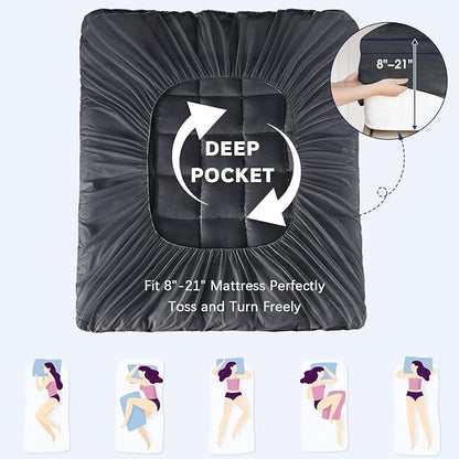 CYMULA Short Queen Mattress Pad, Cooling Bed Topper, Thick Pillow Top, Grey Plush Down Alternative Fill
