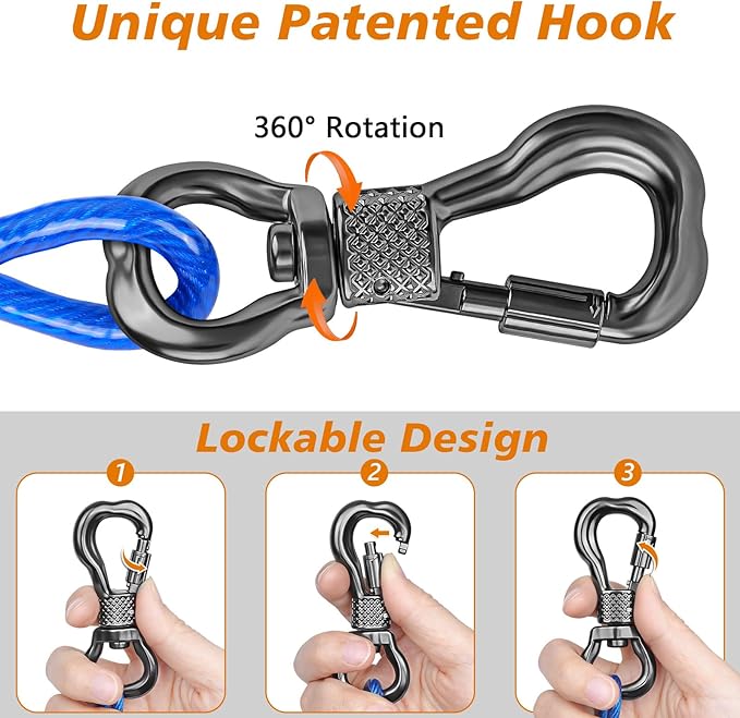 XiaZ 70ft Tie Out Cable for Dogs, Dog Leads for Yard Chew Proof, Heavy Duty Dog Tie Out Cable for Large Dogs Up to 250lbs,Durable Pet Runner Tether Line for Outdoor,Yard-Mewly Pet