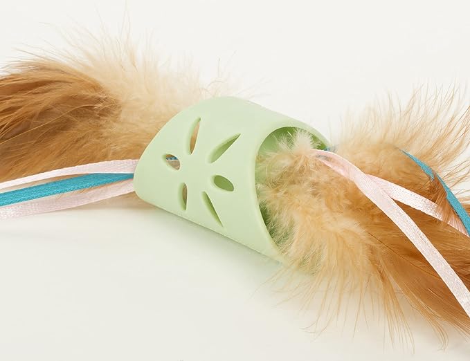 SmartyKat Flutter Roller Feather & Ribbon Chase Cat Toy - Green, One Size-Mewly Pet