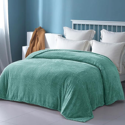 Exclusivo Mezcla Fleece Twin Size Blanket for Bed, 90x66 Inches Soft Cozy Jacquard Flannel Blankets, Lightweight Fuzzy Plush Warm for Winter, Celadon