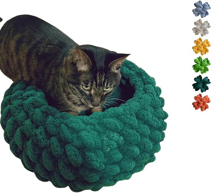 Cat Nest Bed – Premium Handwoven Washable Extra Soft Round Cave House for Indoor Kitten & Kitty, Small & Large (DGreen,Medium)-Mewly Pet