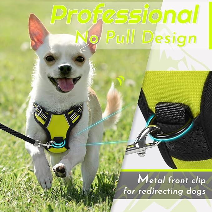 Eagloo Small Dog Harness No Pull, Service Vest with Reflective Strips and Control Handle, Adjustable and Comfortable for Walking, No Choke Pet Harness with 2 Metal Rings, Green, XS-Mewly Pet