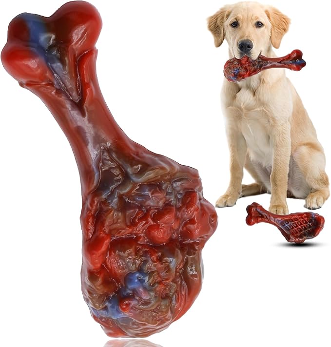 Dog Chew Toys for Aggressive Chewers, Indestructible Dog Toy for for Medium/Large Breed, Tough Nylon Teething Bone Toy to Keep Them Busy,Bacon and Real Beef Flavor (Beef Flavor, 1 Pack)-Mewly Pet