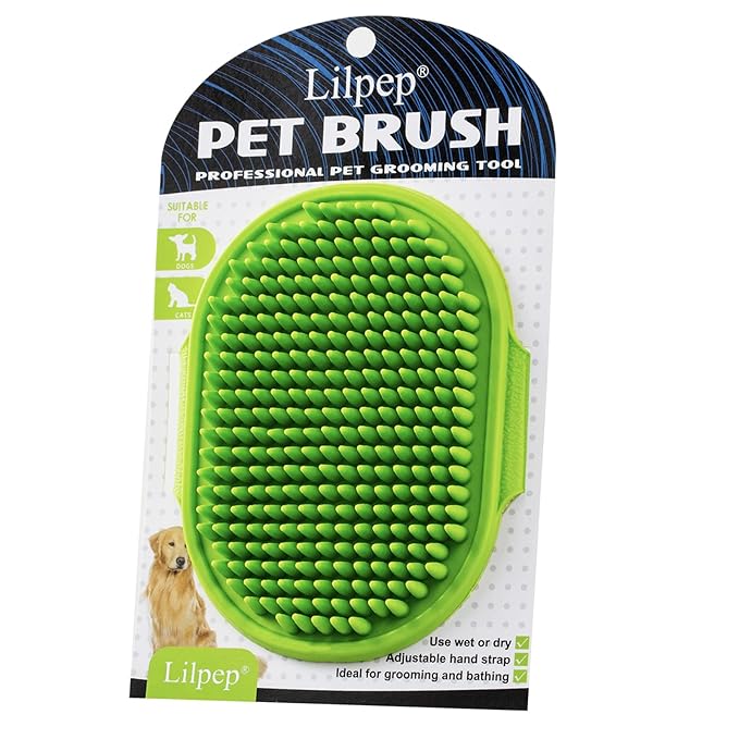 Dog Grooming Brush, Lilpep Pet Shampoo Bath Brush Soothing Massage Rubber Comb with Adjustable Ring Handle for Long Short Haired Dogs and Cats (Green, pack of 1)-Mewly Pet