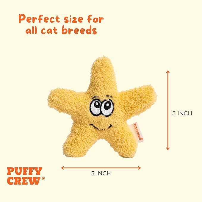 Interactive Catnip Cat Plush Toy, Ocean Theme, 5'', for All Breed Size Cats (Starfish)-Mewly Pet