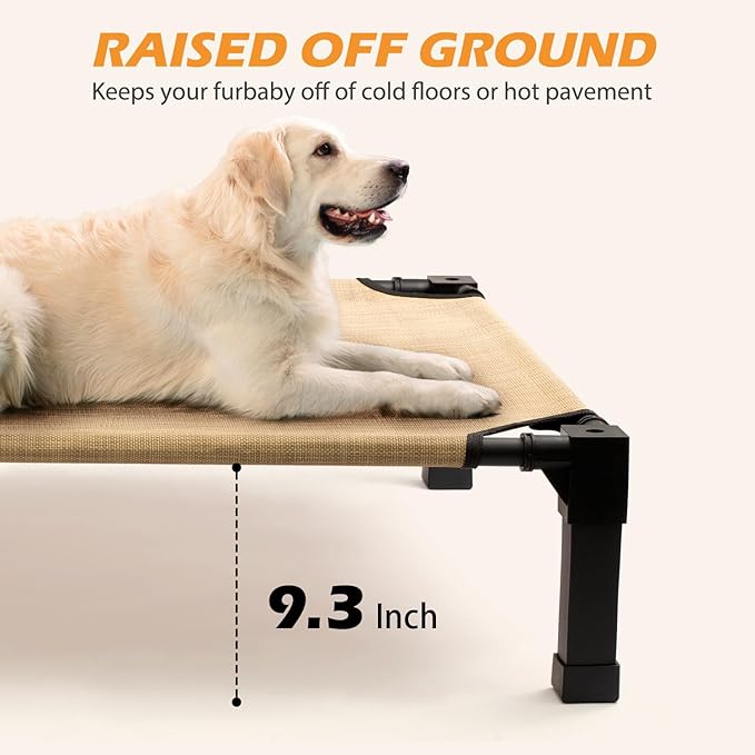 Heeyoo Elevated Dog Bed, Cooling Raised Pet Cot with Chew Proof Washable Breathable Mesh and Metal Frame, Portable Dog Cot Bed with No-Slip Feet for Outdoor or Indoor Use-Mewly Pet