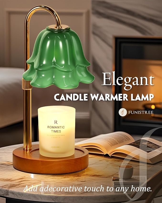 Green Candle Warmer Lamp with Timer & Dimmer, Adjustable Height Birthday Gifts for Women Mom, Flower Candle Lamp Warmer, Wax Warmer with 2 Bulbs, House Warming New House Decorations
