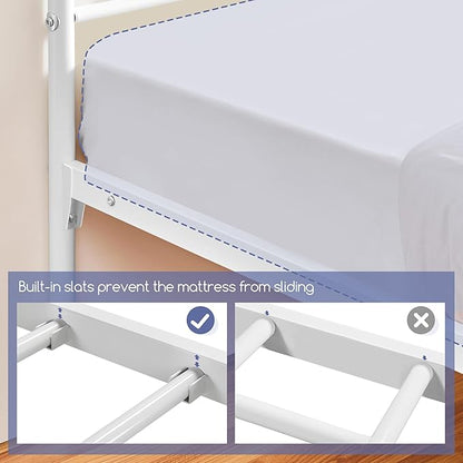 Yaheetech Metal Platform King Bed Frame Mattress Foundation with Headboard and Footboard No Box Spring Needed Under Bed Storage Steel Slats White