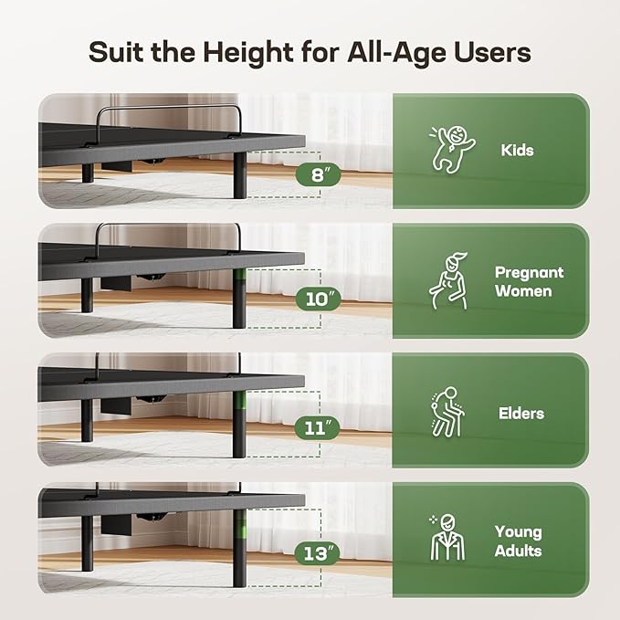 Marsail MS01-1 Full Adjustable Bed Base with Massage, 4 Ports USB A&C Adjustable Bed Frame with Under-Bed Nightlight, 3 Minutes Fast Assembly, Wireless Control Adjustable Bed with 4 Height Options