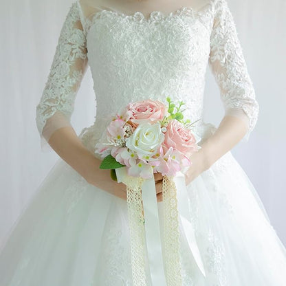 Wedding Bouquets for Bride Bridesmaid, Artificial Dusty Rose Bride Flower Bouquet for Wedding Church Decoration Ceremony, Anniversary, etc, Roses Flowers