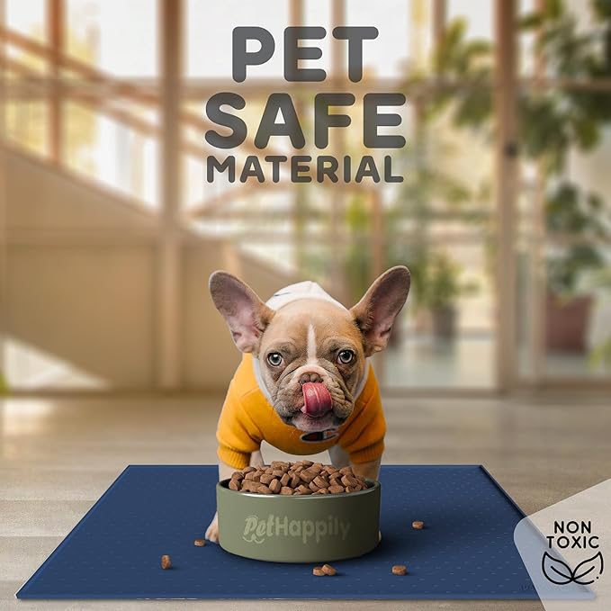 Dog Food Mat - 28x18” Large Silicone Stove Top Protector, Silicone Pet Feeding Mat, Raised Edges Dog Mat for Food and Water Prevent Spill, Waterproof Cat Placemats Protect Floors, Easy Clean Bowl-Mewly Pet