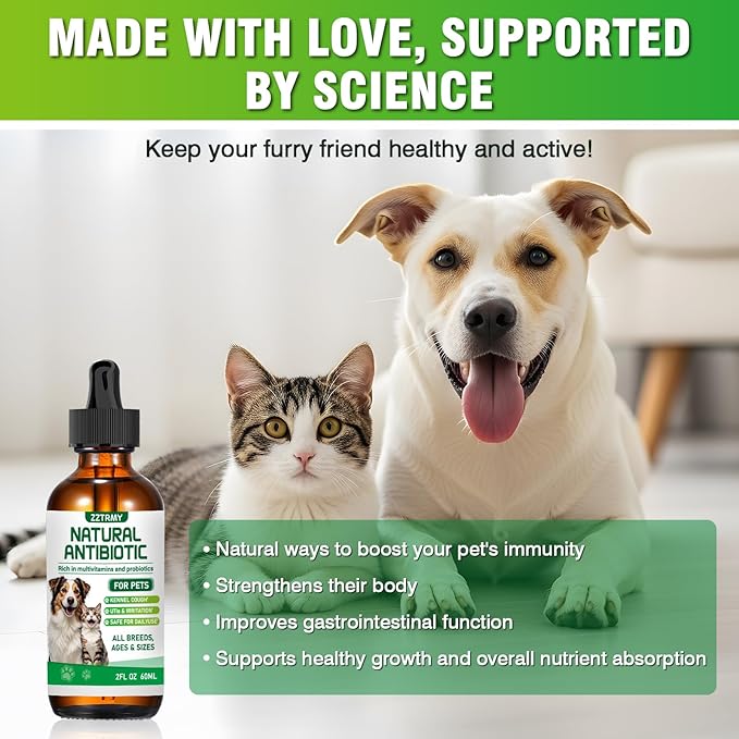 Natural Antibiotics for Dogs and Cats,Antibiotic for Cats,Dog Antibiotics in Drops,Help with Allergies, Itching, Coughs, UTIs,Skin, Coat, Digestion Care,for All Breeds & Ages,Pet Supplements&Vitamins-Mewly Pet