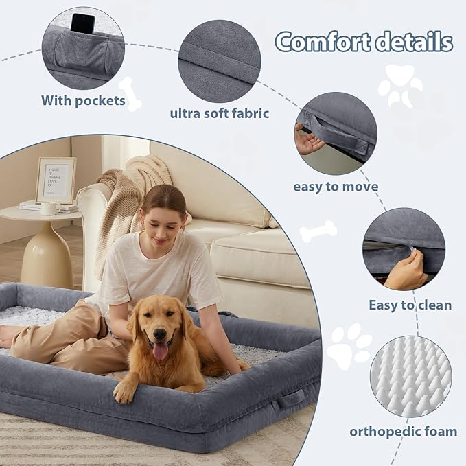 WNPETHOME Human Dog Bed for Adult, Washable Dog Couch with Removable Waterproof Cover, Orthopedic Large Pet Sofa Bed with Bolster Sides for Sleeping-Mewly Pet
