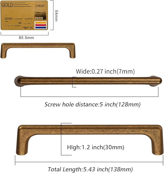 Amerdeco 10 Pack Antique Brass Cabinet Pulls 5 Inch(128MM) Hole Centers Kitchen Vintage Retro Cabinet Handles Hardware Kitchen Handles for Cabinets Cupboard Handles Drawer Pulls ZH0041