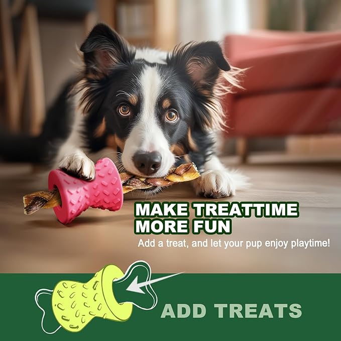 Puppy Toys, Dog Toys for Small Dogs, Treat Toy for Traning, Interactive Toy, Dog Treat Dispenser Toy, Natural Rubber Dumbbell Shaped(Pink)-Mewly Pet