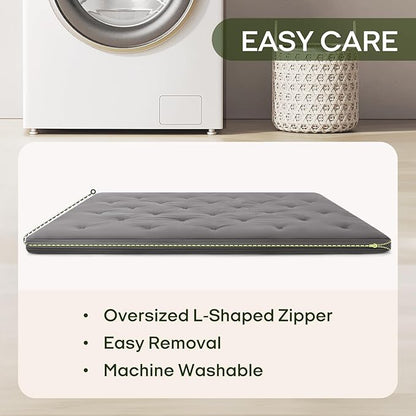 ZonLi Japanese Floor Futon Mattress Queen Size 80"x 60", 100% Cotton Cover 4'' Thicken Tatami Mattress, Foldable Sleeping Pad, Portable Dormitory Tatami Mat, Roll Up Floor Lounger Bed for Adult (Grey)