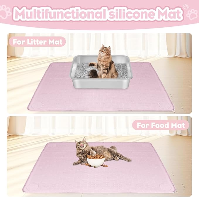 Cat Litter Mat, Extra Large 40" x 28" Silicone Mat Litter Trapping Mat for Scatter Control, Soft on Kitty Paws, Easy to Clean (Pink)-Mewly Pet