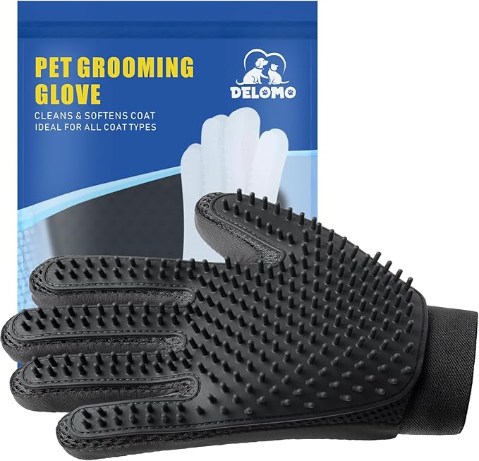 Pet Hair Remover Glove - Gentle Pet Grooming Glove Brush - Deshedding Glove - Massage Mitt with Enhanced Five Finger Design - Perfect for Dogs & Cats with Long & Short Fur - 1 Pack (Right-hand), Black-Mewly Pet