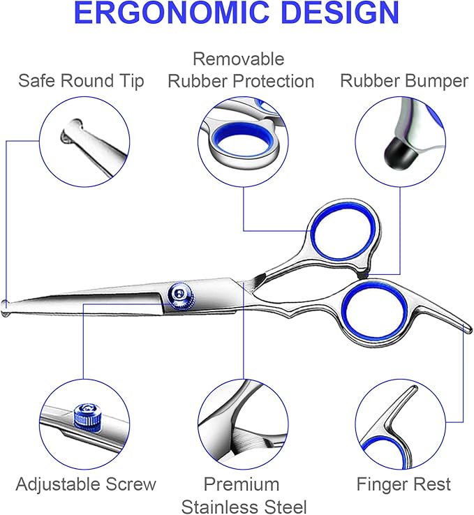 Professional Dog Grooming Scissors Kit, Titanium Coated Dog Scissors for Grooming, 5 in1 Grooming Shears Kit for Dogs Cat Pet At Home-Mewly Pet