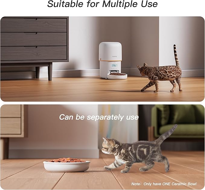Automatic Cat Feeder - 2L Cat Food Dispenser, Timed Auto Pet Feeder with 180-day Battery Life, 1-6 Meals Per Day, 1-16 Portion, Ceramic Bowl, Desiccant Bag Keeps Dry Food Fresh, Also for Small Dogs-Mewly Pet