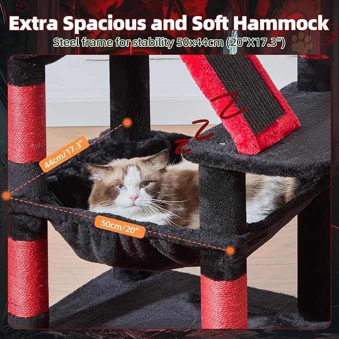 Taoqimiao Gothic Cat Tree 57.5-Inch, Cat Tower for Indoor Cats Large Adult, Extra Large Cat Condo, 8 Sisal Scratching Posts, Metal Frame Cozy Hammock, Durable Scratch Board, 2 Top Perches, MS026BR-Mewly Pet