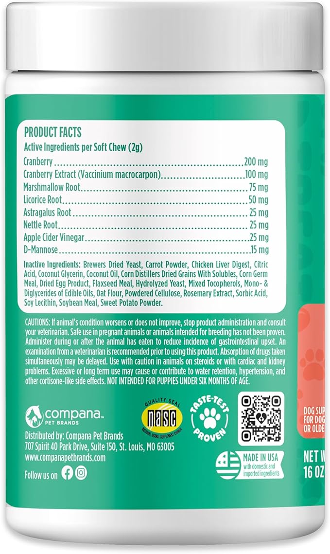 Doggie Dailies Cranberry Supplement for Dogs - Urinary Tract, Bladder & Kidney Support for Dogs - Cranberry for dogs with Marshmallow Root, Licorice Root & Apple Cider Vinegar (Chicken) 225 Soft Chews-Mewly Pet