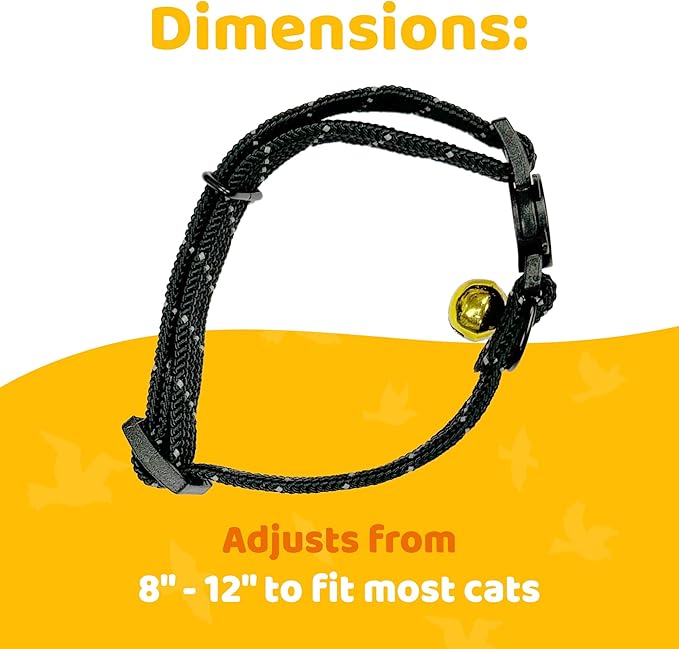 BirdsBeSafe® Break Away Cat Collar with Bell, Reflective Thread for Night Visibility, Comfortable Elastic Stretch Cat Collar to Protect Cat from Getting Stuck in The Garden.-Mewly Pet