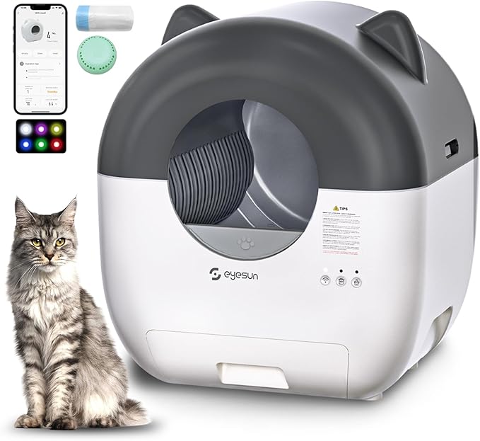Self Cleaning Litter Box,76L Automatic Cat Litter Box Self Cleaning with APP Control,Low Noise,Safety Protection,Roll Garbage Bags,Deodorizer and Cleaning Brush for Multiple Cats-Mewly Pet