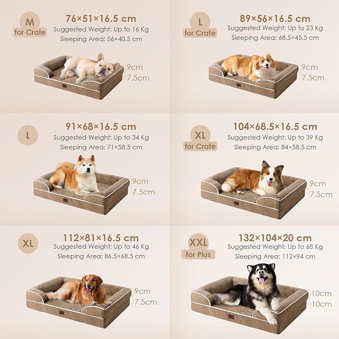EHEYCIGA Orthopedic Dog Bed for Medium Dogs, Waterproof Memory Foam Medium Dog Beds with Sides, Non-Slip Bottom and Egg-Crate Foam Pet Couch Bed with Washable Removable Cover, Beige-Mewly Pet