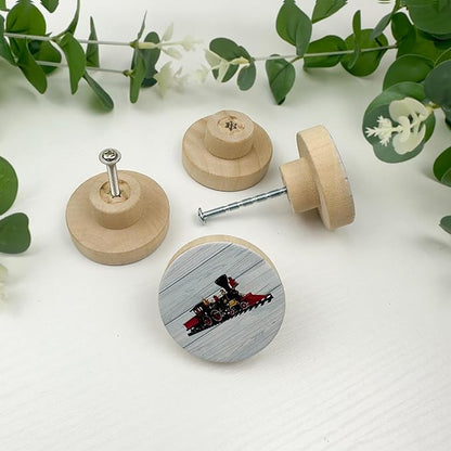 8Pack1.8 Wooden Vintage Train Steam Engine Knob Cabinet Handles Kid's Nursery Room Furniture Dresser Drawer Pulls Knobs