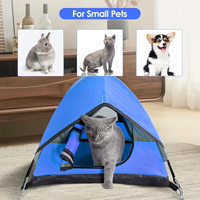 Cat Camping Tent, Cat Tent Bed, Pet Tent for Indoor Cat and Small Dog, Mini Tent (Blue, 21 x 21 x 14 Inches)-Mewly Pet