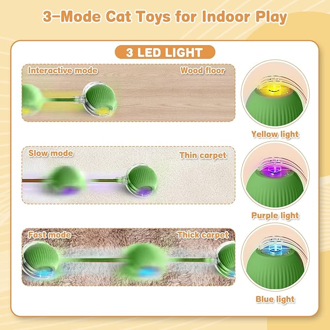 Interactive Cat Toys for Indoor Cats, Rechargeable 360° Automatic Moving Cat Toy for Bored Indoor Adult Cats, 2025 Upgraded Chase Motion Activated Kitten Toys - Green-Mewly Pet