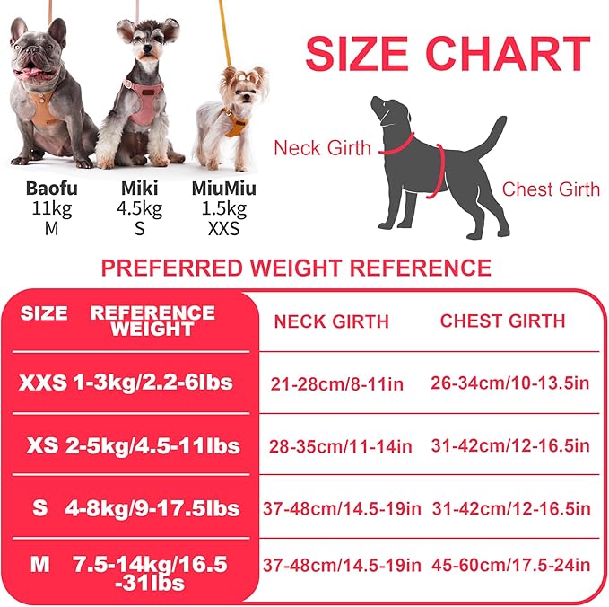Puppytie No Pull Small Dog Harness with Multifunction Dog Leash, Lightweight Soft Adjustable No Choke Escape Proof Pet Harness Vest, Pink-Mewly Pet