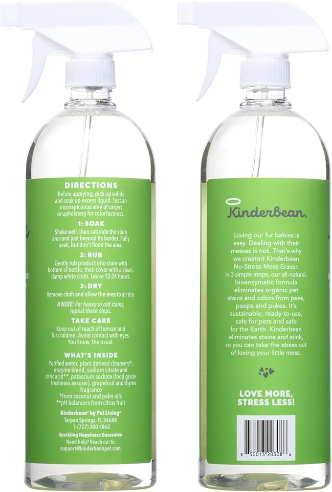 Dog & Cat Urine Stain and Odor Eliminator for Carpet, Upholstery, Hard Floors - 2-Pack 32 oz., Grapefruit & Thyme Scent, Enzyme Bio-Active Formula with Squeeze and Spray Top-Mewly Pet