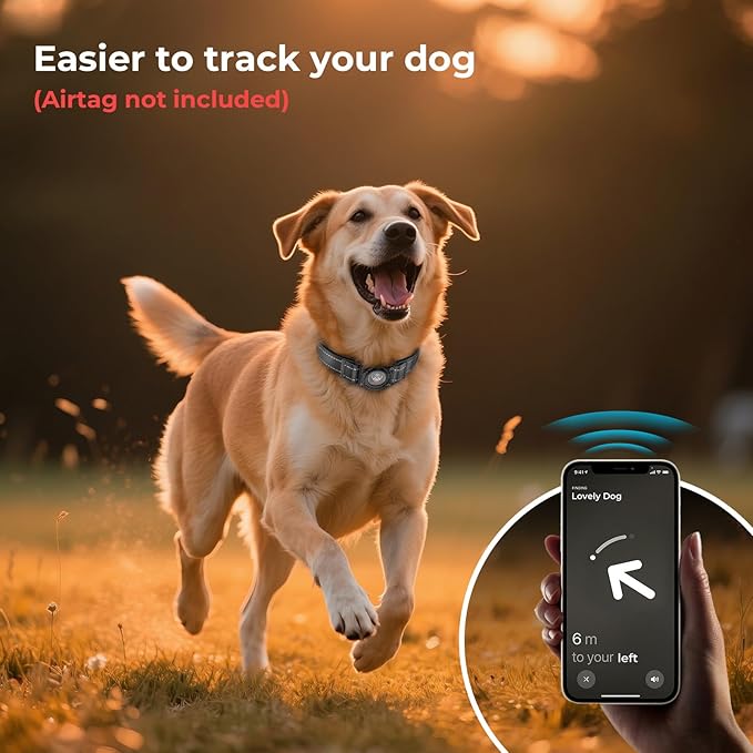 2025 Upgrade Airtag Dog Collar, Reflective Dog Collar with Airtag Holder, IP68 Waterproof| Metal Buckle| Ultra-Durable| Comfortable Padded, GPS Dog Collars for Medium Large Dogs (Black,L)-Mewly Pet