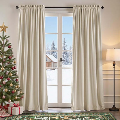 Lazzzy Velvet Blackout Curtains Thermal Insulated Room Window Drapes Super Soft Luxury Curtains for Living Room Bedroom Rod Pocket 2 Panels, Beige, 52" W x 120" L