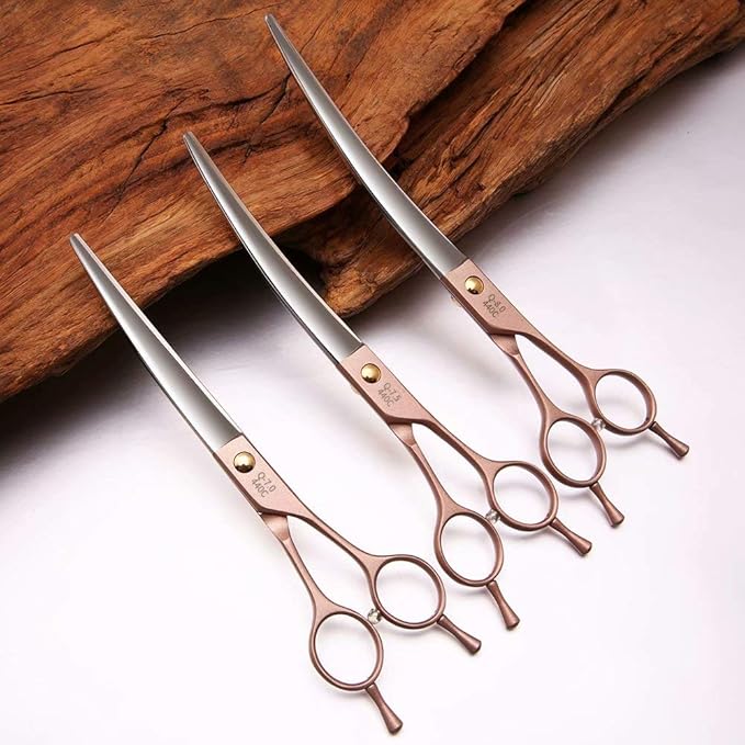 Fenice Peak Professional Curved Dog Grooming Scissors 8'' Rose Gold 440C Stainless Steel Pet Cutting Shears Safety Trimming Shearing for Dogs Cats-Mewly Pet