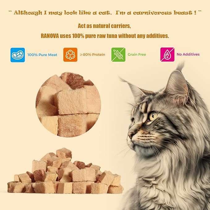 Freeze Dried Cat Treats - 100% Tuna Grain Free Raw - Natural Balance Limited Ingredient High Protein Cat Snacks 130g/4.59oz - Picky Eater Challenger-Mewly Pet