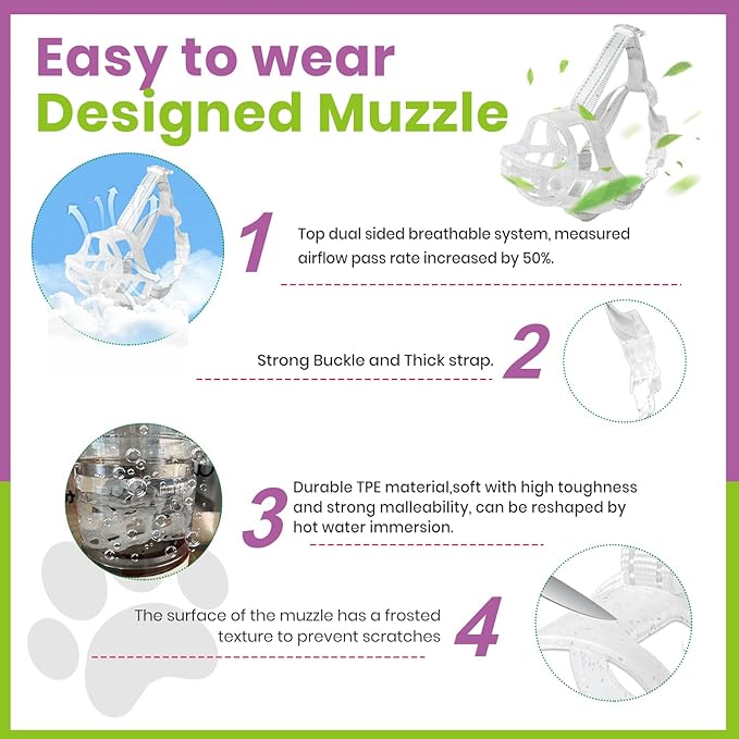 Glow-in-The-Dark Dog Muzzle, Basket Muzzle for Small Medium Large Dogs,Anti-Biting Chewing, Lightweight Cage Design,Allows Drinking & Panting,for Grooming & Training(Transparent Size XL)-Mewly Pet