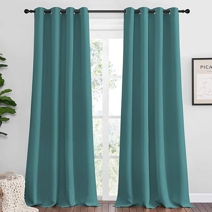 NICETOWN Sea Teal Blackout Curtains 102 inches Length for Living Room, 2 Panels, 55" Wide, Thermal Insulated Long Drapes for Large Window
